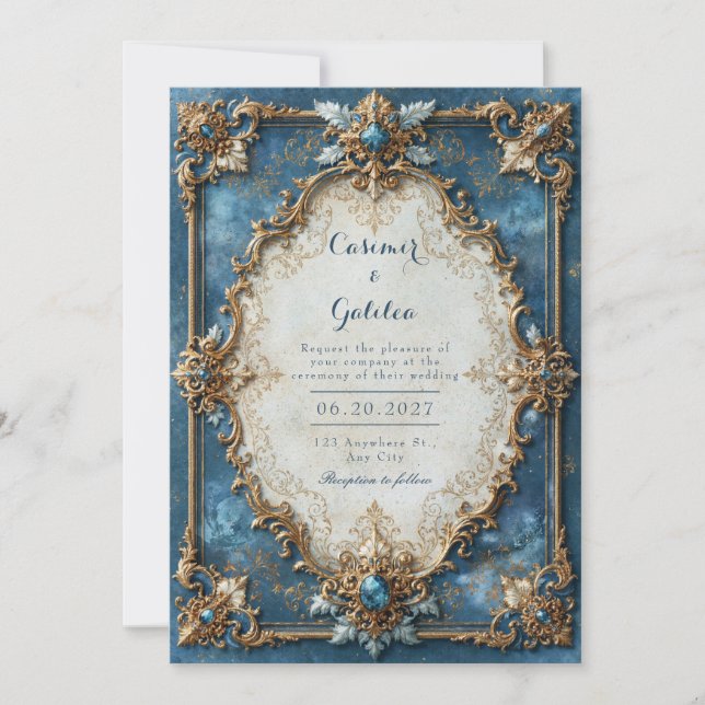 Convites Casamento Barroco Joia Azula (Frente)