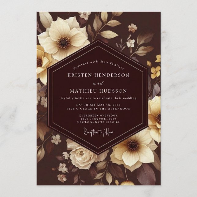 Convites Casamento Barroco Marfim Espresso (Frente)