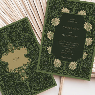 Convites Casamento Barroco Verde Esmeralda Dourado Antigo