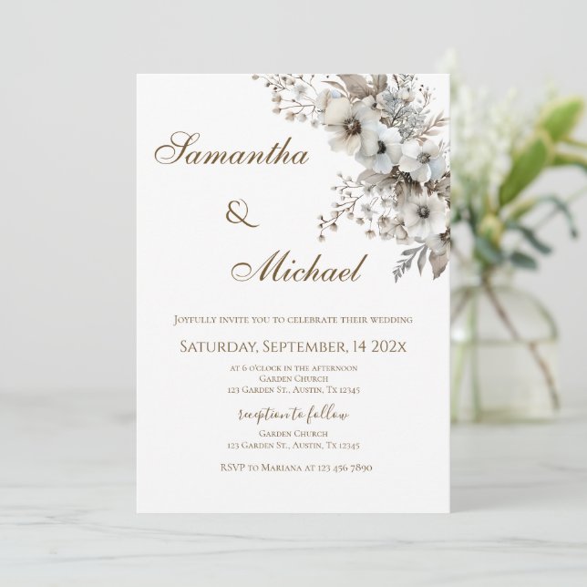 Convites Casamento bege boho (Em pé/Frente)