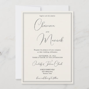 Convites Casamento Bege Clássico Elegante 