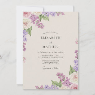 Convites Casamento Bege com Amor-perfeito Costeiro
