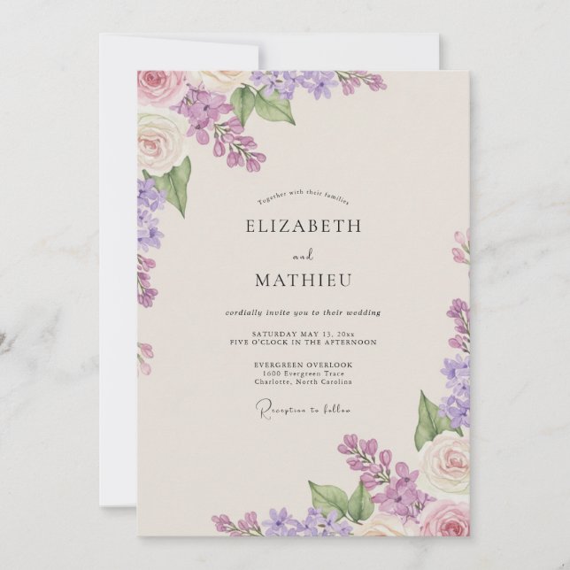 Convites Casamento Bege com Amor-perfeito Costeiro (Frente)