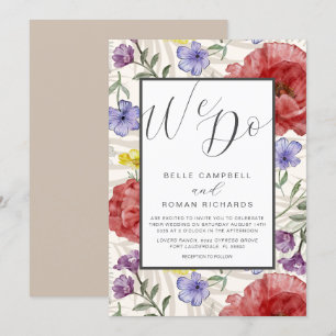 Convites Casamento Bege com Flores Silvestres em Aquarela B