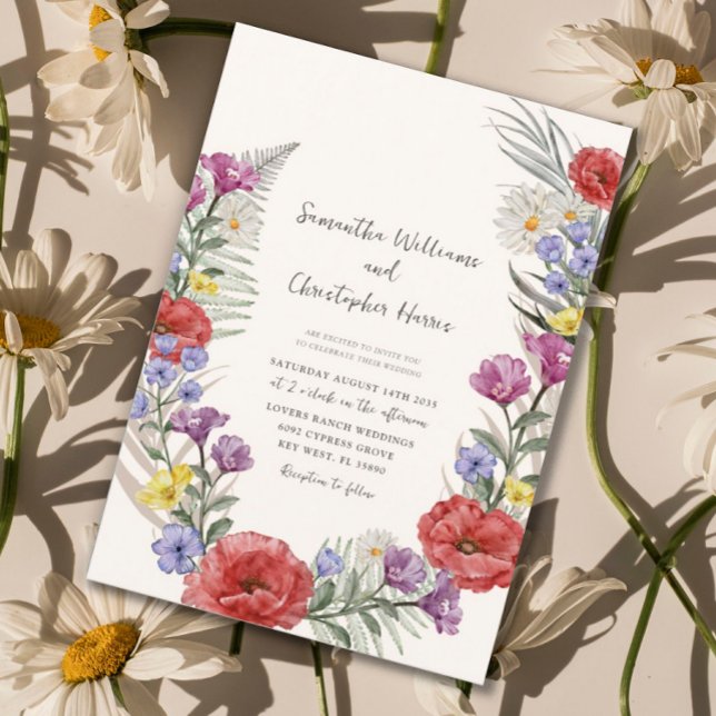 Convites Casamento Bege Marfim Flor Silvestre Rústico (Criador carregado)