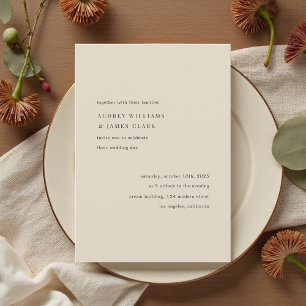 Convites Casamento Bege Minimalista Moderno e Elegante Simp