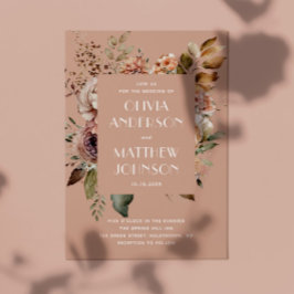 Convites Casamento Bege Pêssego Suave | Código QR Floral de