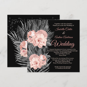 Convites Casamento Bege Rosa Carvão Floral Preto