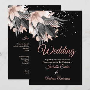 Convites Casamento Bege Rosa Carvão Floral Preto