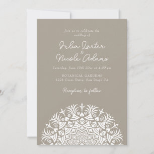 Convites Casamento Bege Taupe Madeira Mandala Abstrato