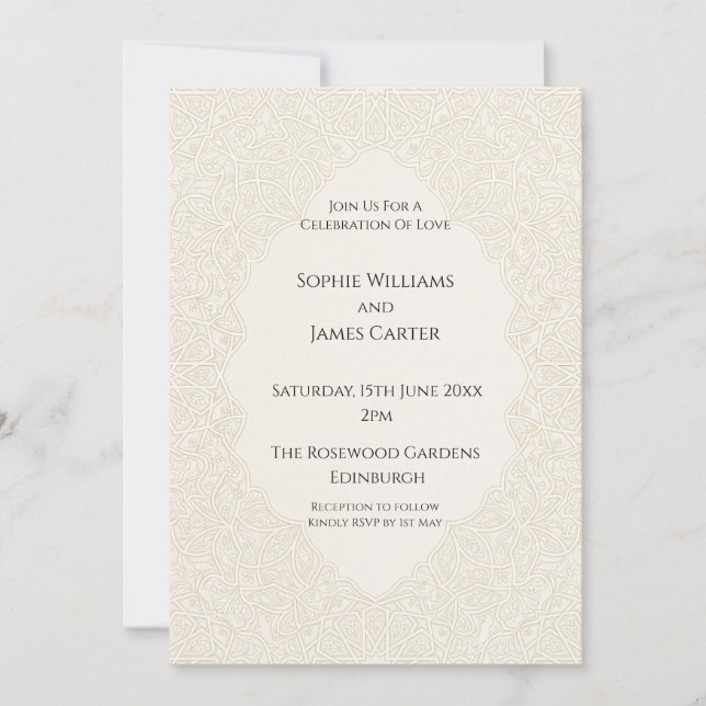 Convites Casamento Beige Art Deco (Frente)