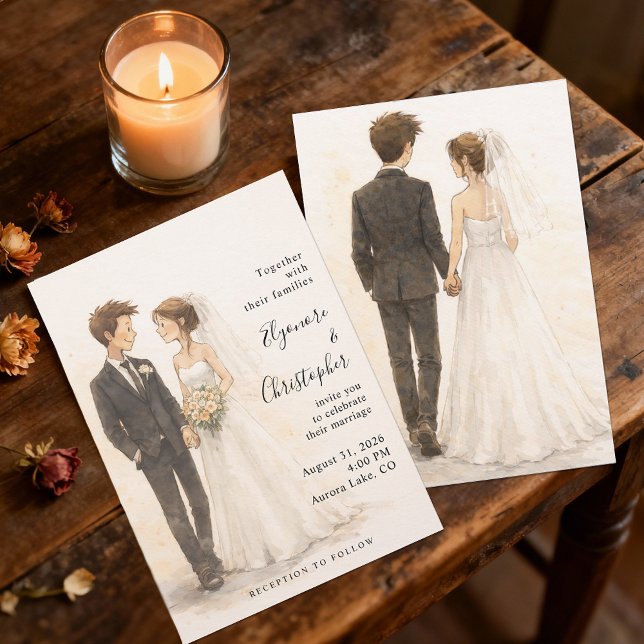 Convites Casamento Beige Boho Caprichoso Aquarela (Criador carregado)
