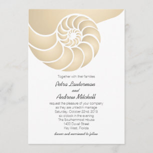 Convites Casamento Beige Nautilus Shell Beach
