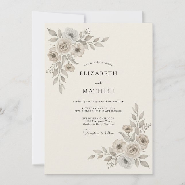 Convites Casamento Beige Refined Nature (Frente)