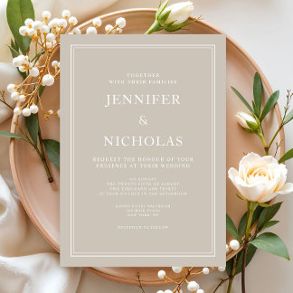 Convites Casamento Beige Taupe Formal Elegante Moderno