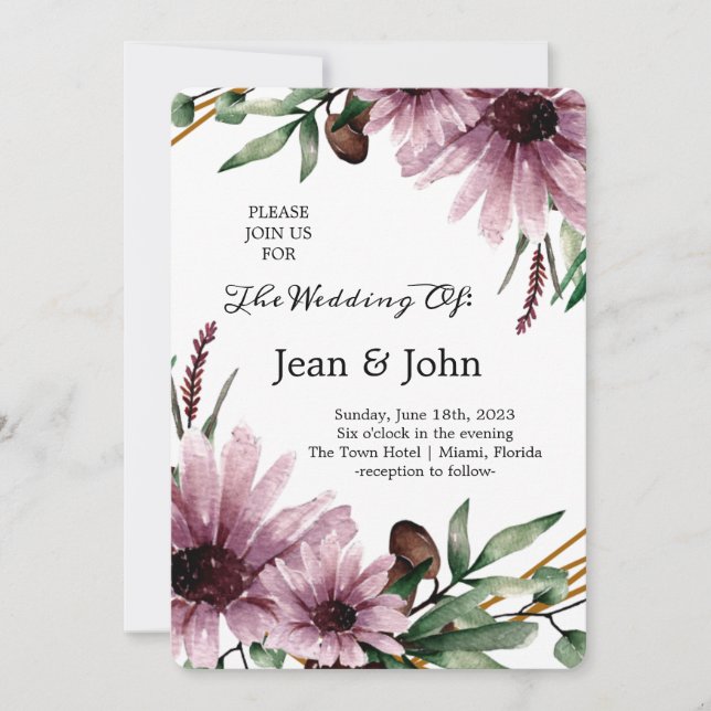 Convites Casamento Bela Flores Violetas (Frente)