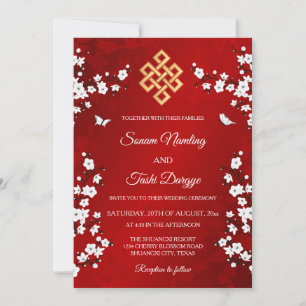 Convites Casamento Bilíngue Flor de Cerejeira Tibetano Bran