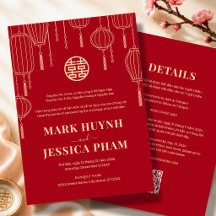 Casamento Bilingue Vietnamita Inglês Lanterna Verm