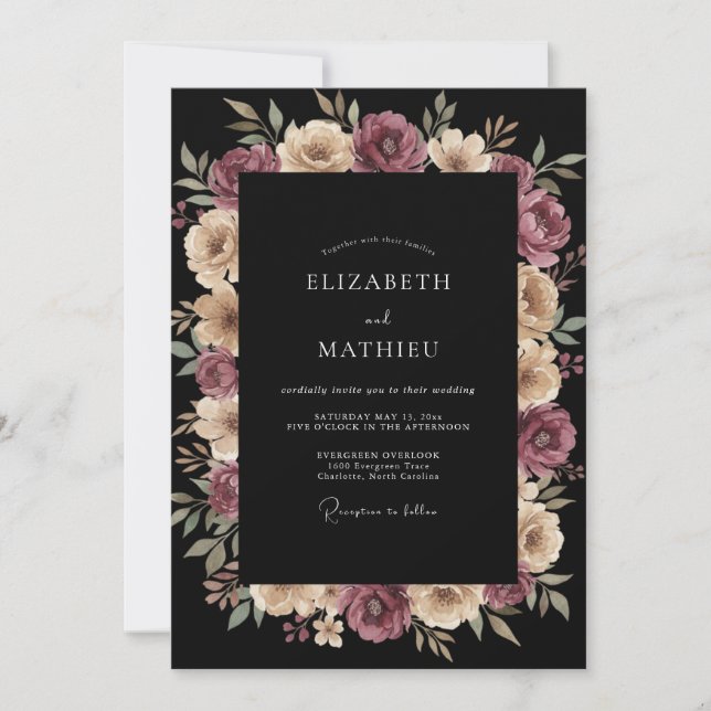 Convites Casamento Black Champagne Dahlia (Frente)