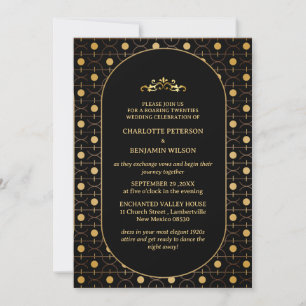 Convites Casamento Black & Gold Gatsby Art Deco anos 20
