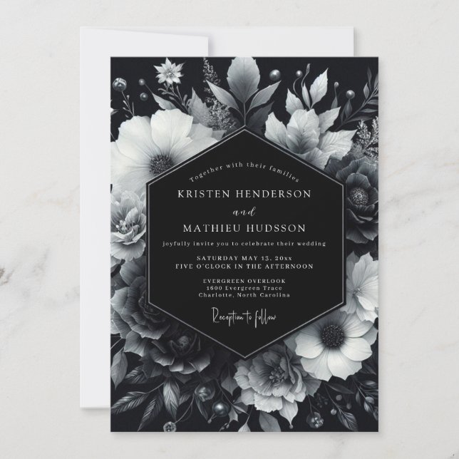 Convites Casamento Black Moody Bloom (Frente)