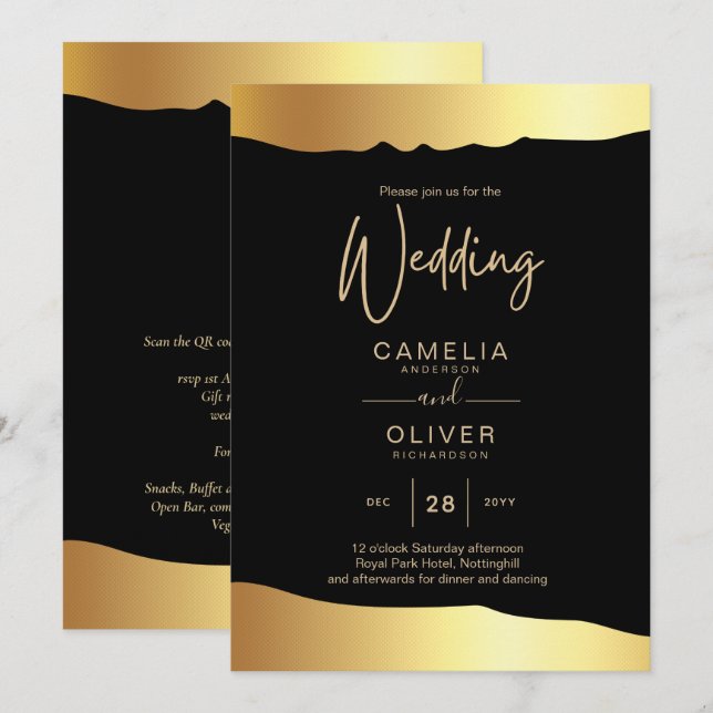 Convites Casamento Black Tie Rotulo Dourado Elegante Evento (Frente/Verso)