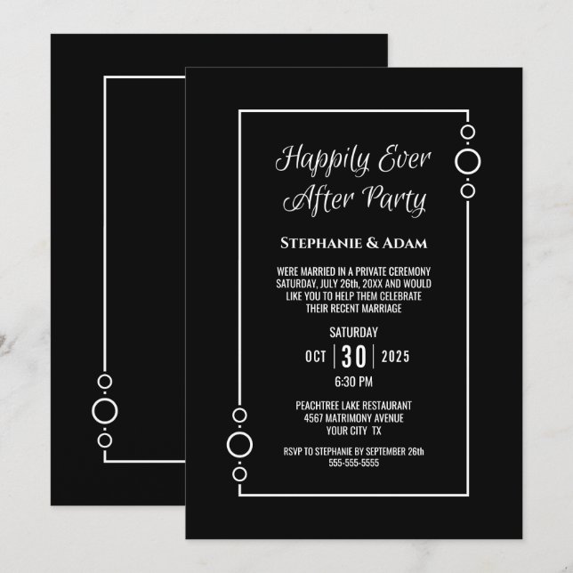 Convites Casamento Black White Felizes para Sempre Recepção (Frente/Verso)