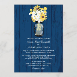 Convites Casamento Blue Barn Mason Jar Daisies Girassóis