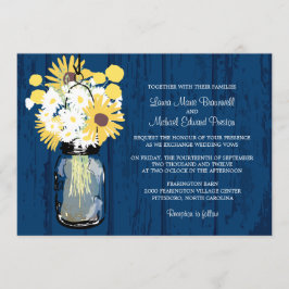 Convites Casamento Blue Barn Mason Jar Daisies Girassóis