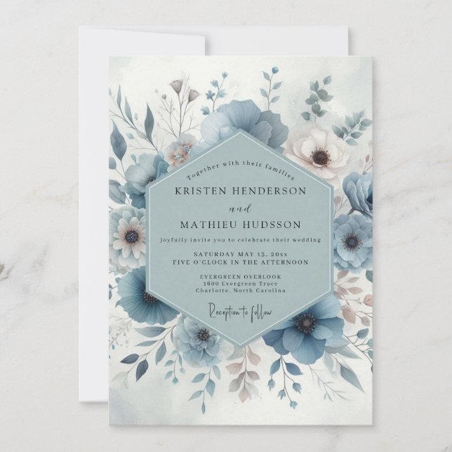 Convites Casamento Blue Bloom (Frente)
