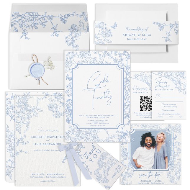 Convites Casamento Blue Chinoiserie Toile de Jouy (Criador carregado)