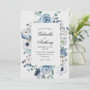 Convites Casamento Blue Floral Watercolor