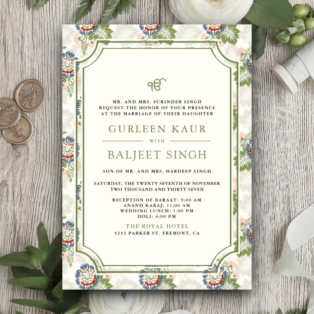 Convites Casamento Blue Green - Ikat Anand Karaj Sikh (Criador carregado)