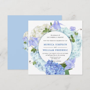 Convites Casamento Blue Hydrangea Floral Greenery Watercolo