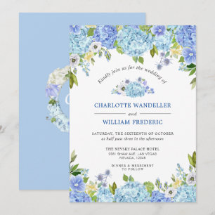 Convites Casamento Blue Hydrangeas Greenery Watercolor