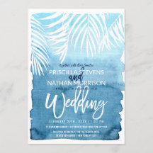 Casamento Blue Palm Tree Fronds Blue Watercolor
