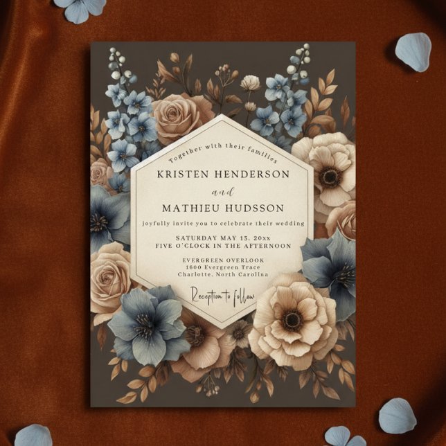 Convites Casamento Blue Rose Moody Bloom (Criador carregado)
