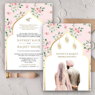 Convites Casamento Blush Pink Floral Anand Karaj Sikh