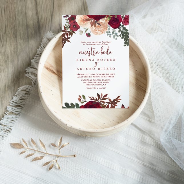 Convites Casamento Boda Nuestra Floral Nuestra Rosa Burgund (Criador carregado)