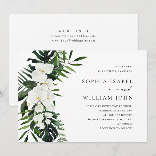 Convites Casamento Boêmia Boêmia das Orquídeas Brancas Eleg (Frente/Verso)