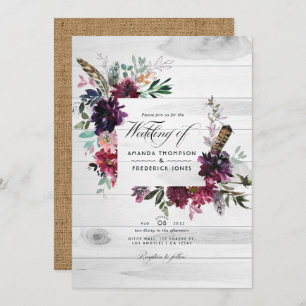 Convites Casamento Boêmia com Código QR RSVP de Código Flor