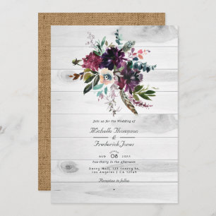 Convites Casamento Boêmia com Violet Plum Floral Rustic Cod