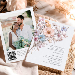 Convites Casamento Boêmia de Watercolor Meadow Wildflower