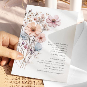 Convites Casamento Boêmia de Watercolor Meadow Wildflower