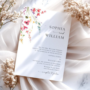 Convites Casamento Boêmia de Watercolor Meadow Wildflower