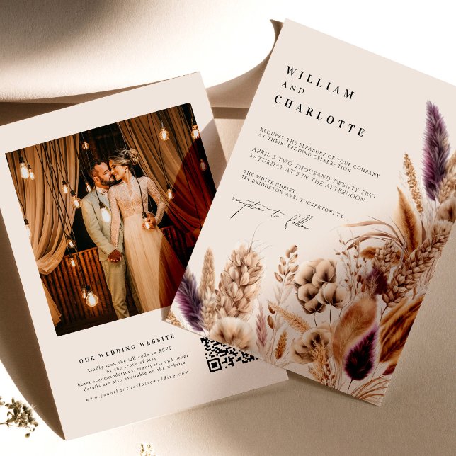 Convites Casamento Boêmia entre Beige e Mauve Flores Tropic (Criador carregado)