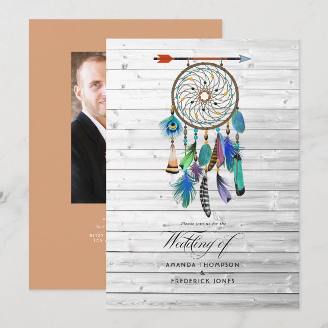 Convites Casamento Boêmian Nativo Americano Dreamcatcher (Frente/Verso)