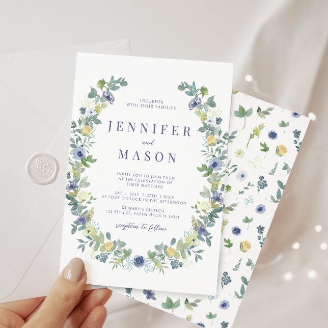 Convites Casamento boêmico com flor de cor amarela azul (Criador carregado)