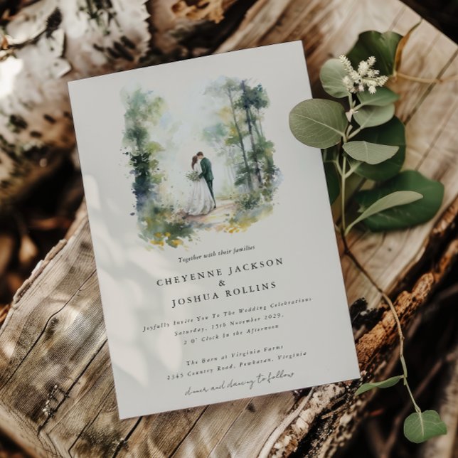Convites Casamento Boêmico da Floresta Aquarela Encantada (Enchanted Forest Wedding Romantic Wedding Invitation )