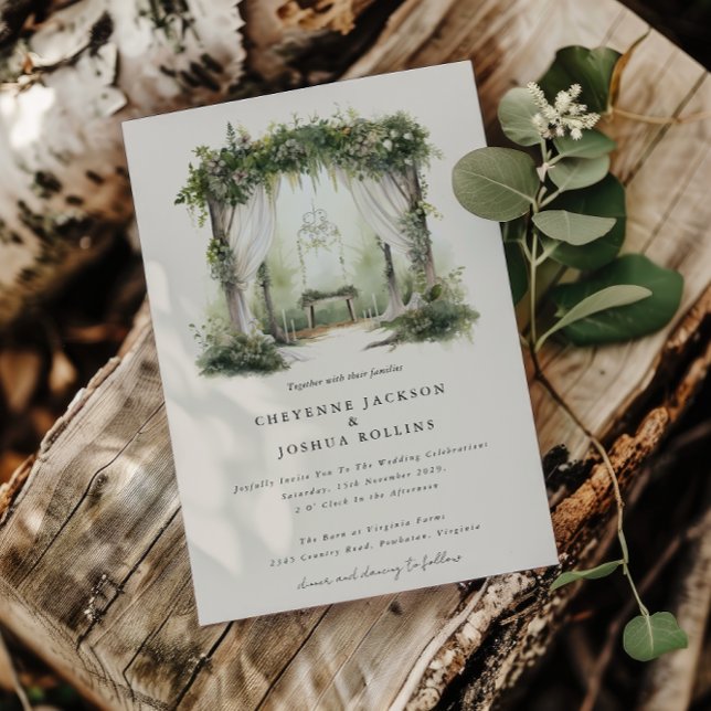 Convites Casamento Boêmico Da Floresta De Aquarela Encantad (Enchanted Forest Wedding Invitation )
